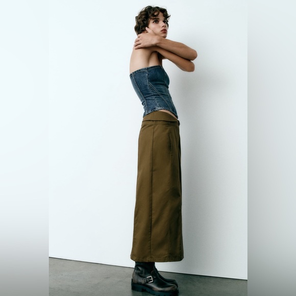 NWT ZARA FOLDOVER WAIST MIDI SKIRT - Picture 4 of 8